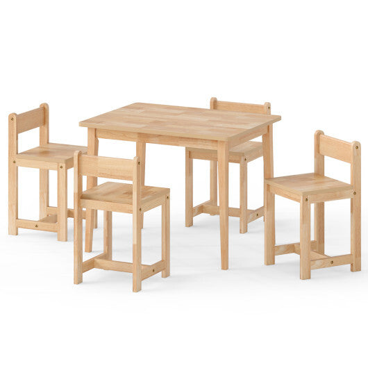 5-Piece Kids Table and Chairs Set Solid Rubber Wood Toddler Activity Table-White