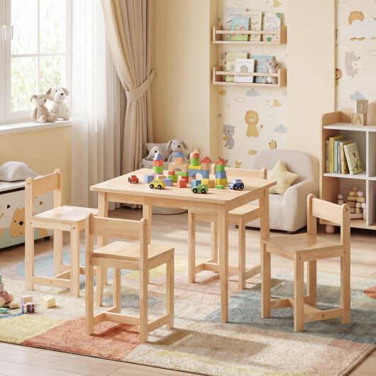 5-Piece Kids Table and Chairs Set Solid Rubber Wood Toddler Activity Table-White