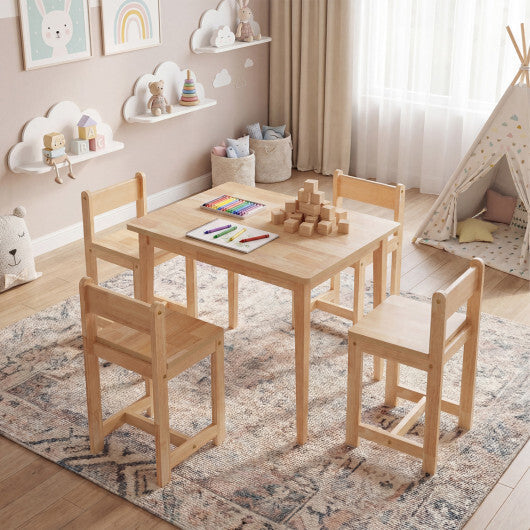 5-Piece Kids Table and Chairs Set Solid Rubber Wood Toddler Activity Table-White