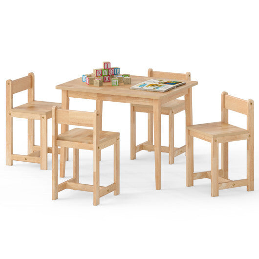 5-Piece Kids Table and Chairs Set Solid Rubber Wood Toddler Activity Table-White