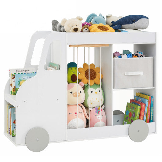 Toy Storage Organizer with Stuffed Animal Storage Fabric Drawer and Universal Wheels-Natrual