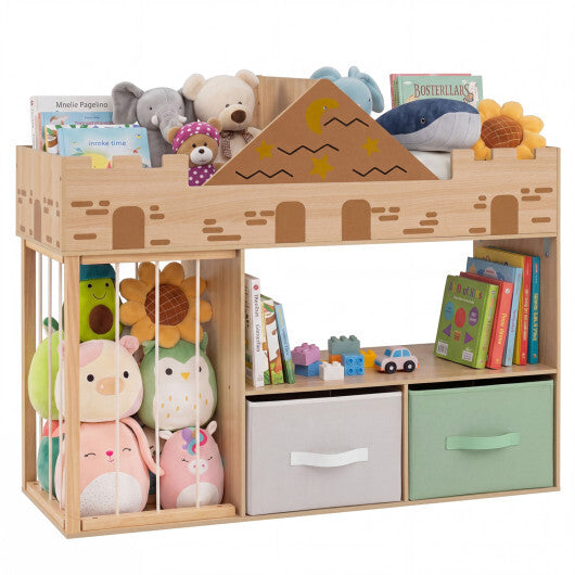 Toy Storage Organizer with Stuffed Animal Storage and Open Shelves-Natural