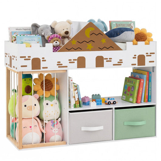 Toy Storage Organizer with Stuffed Animal Storage and Open Shelves-Natural