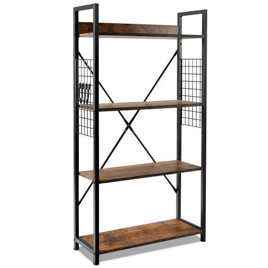 4 -Tier Industrial Open Storage Bookshelf-Coffee - Color: Dark Brown