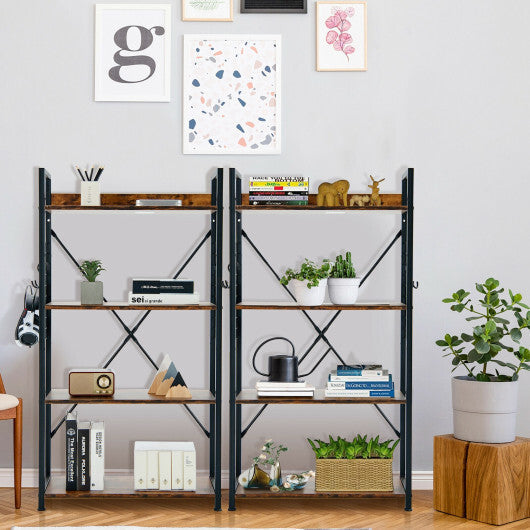 4 -Tier Industrial Open Storage Bookshelf-Coffee - Color: Dark Brown