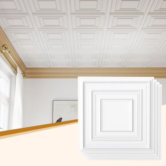 Drop Ceiling Tiles 24" x 24" PVC Ceiling Panels with 3D Decorative Patterns 24-Pack-White