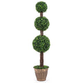 4 FT Artificial Triple Ball Boxwood Tree with Cement-filled Retro Planter-Green