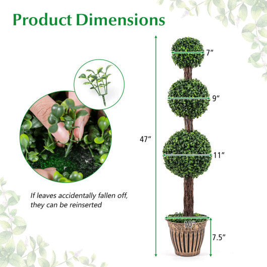 4 FT Artificial Triple Ball Boxwood Tree with Cement-filled Retro Planter-Green