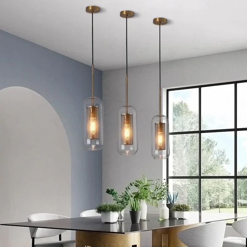 DecorBites™ Gold Mesh Glass Ball Pendant Light Industrial Kitchen Fixture