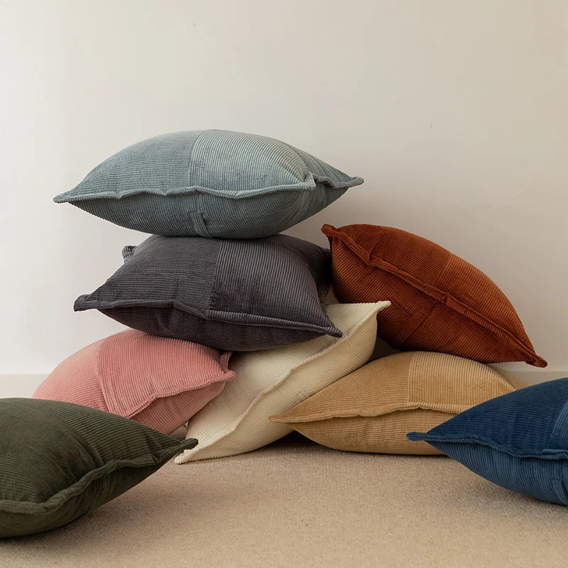 DecorBites™ Corduroy Pillow Cover 45x45cm Modern Soft Solid Cushion for Home Sofa Bed