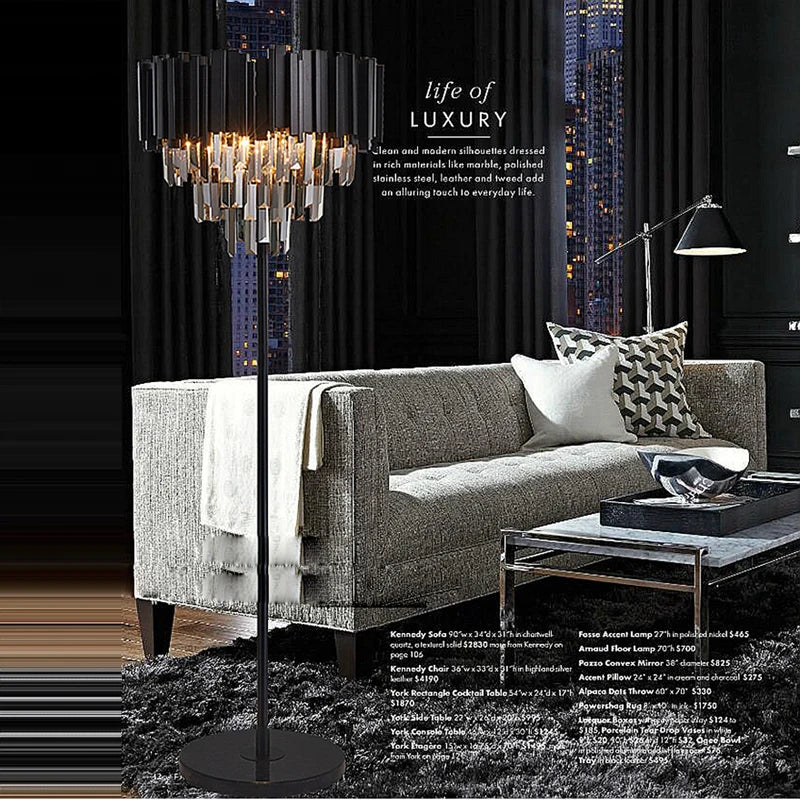 DecorBites™ Crystal Marble LED Floor Lamp - Art Deco Golden Black Stainless Steel