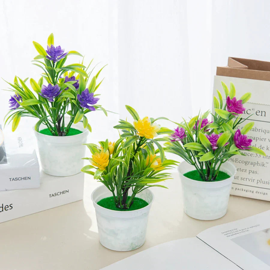 DecorBites™ Artificial Flowers Bonsai Vase Mini Potted Home Decor Wedding DIY Flowerpot