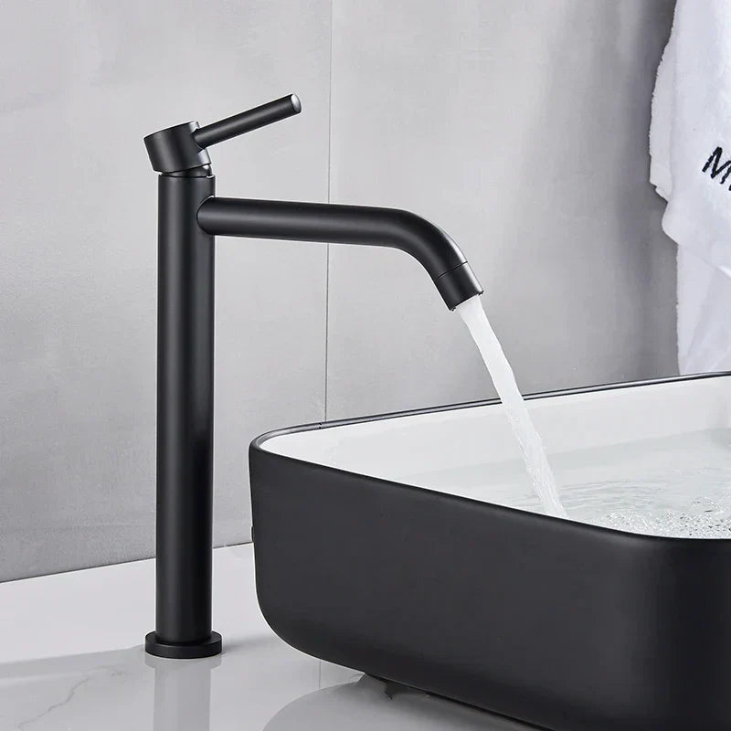 DecorBites™ Black Deck Mounted Basin Mixer Tap | Hot Cold Water Faucet for Bathroom Basin