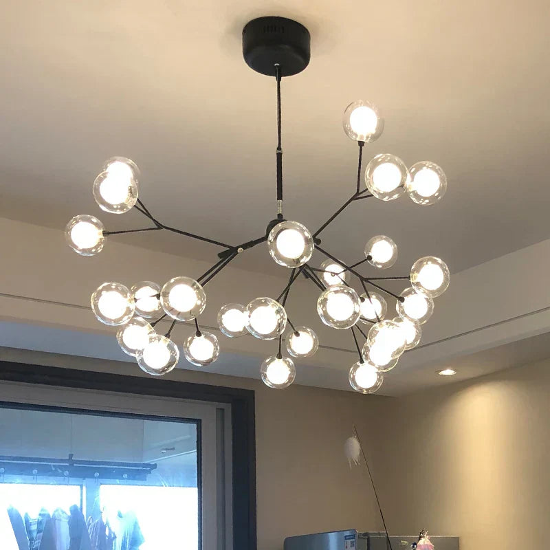 DecorBites™ Glass Ball Firefly LED Tree Branch Chandelier Industrial Black Lighting