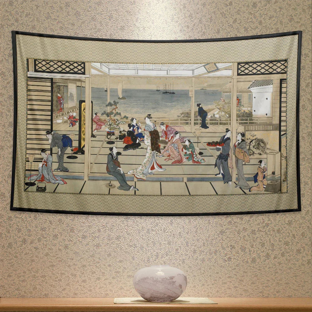 DecorBites™ Geisha Kanagawa Print Wall Hanging for Bohemian Home Decor & Yoga Mat