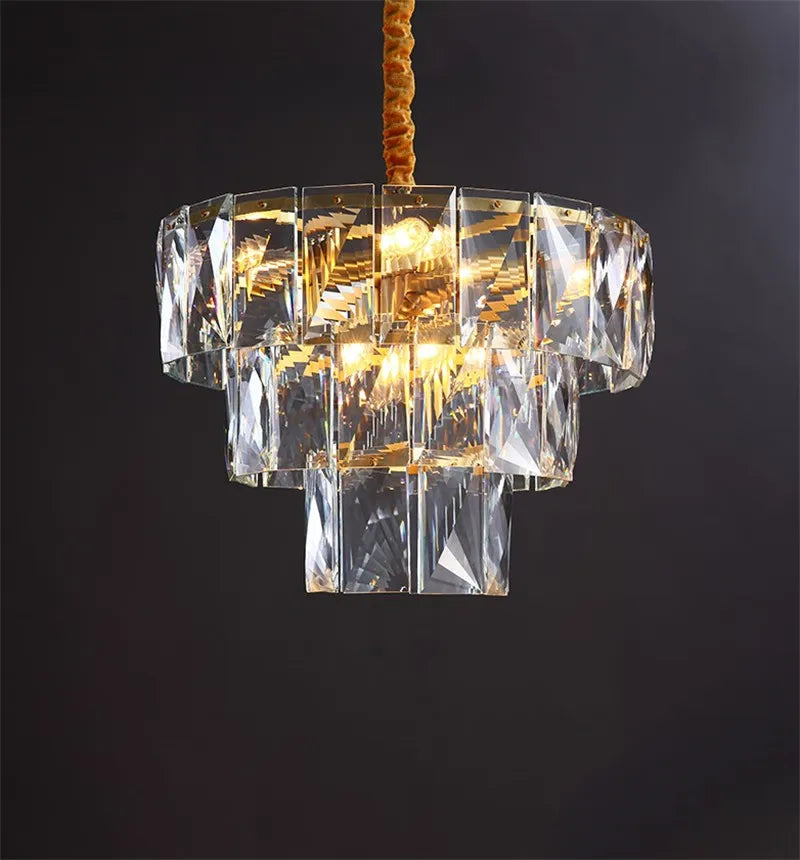 DecorBites™ Gold Steel Crystal LED Pendant Light Fixture Luxe Round Hanging Lamp