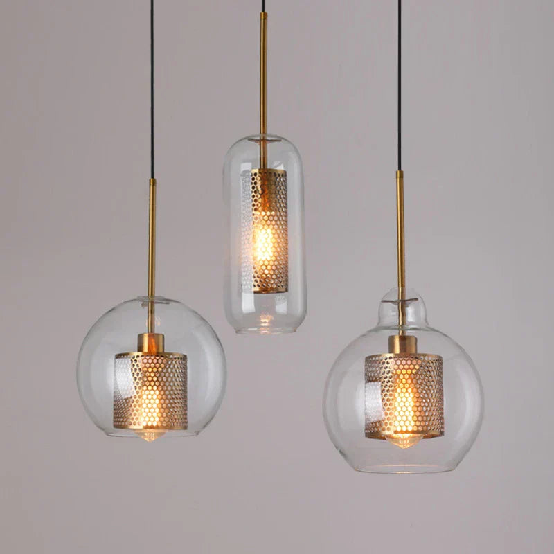 DecorBites™ Gold Mesh Glass Ball Pendant Light Industrial Kitchen Fixture
