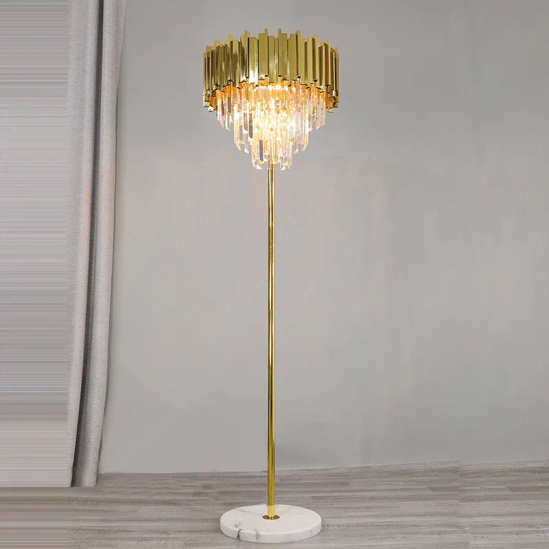 DecorBites™ Crystal Marble LED Floor Lamp - Art Deco Golden Black Stainless Steel