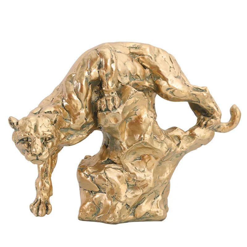 DecorBites™ Golden Leopard Resin Panther Figurine: Luxury Home Office Decor & Gift
