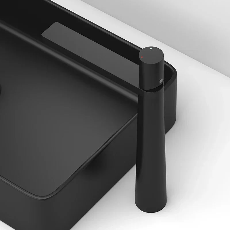 DecorBites™ Basin Faucet: Black/Grey Brass Bathroom Mixer Tap, Single Handle Hot Cold Lavatory