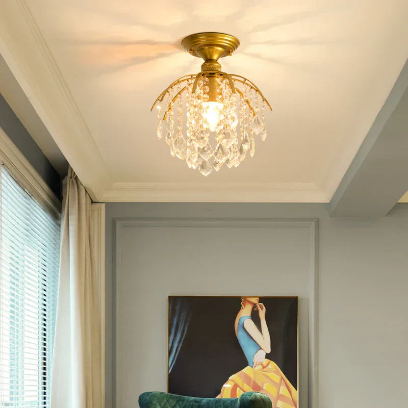 DecorBites™ Gold Crystal Round Ceiling Chandelier for Living Room LED Light Fixtures