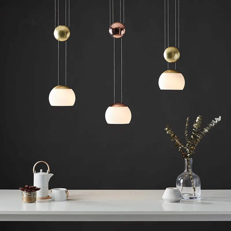 DecorBites™ JOJO Modern LED Glass Pendant Lamp, Adjustable Height, Gold Nightstand Light