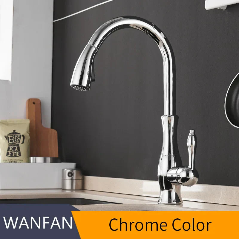 DecorBites™ Gold Single Handle Pull Out Kitchen Faucet Swivel Water Mixer Tap 866011