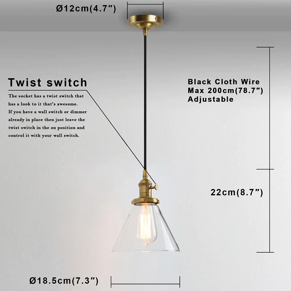 DecorBites™ Funnel Flared Glass Clear Glass Pendant Light Fixture