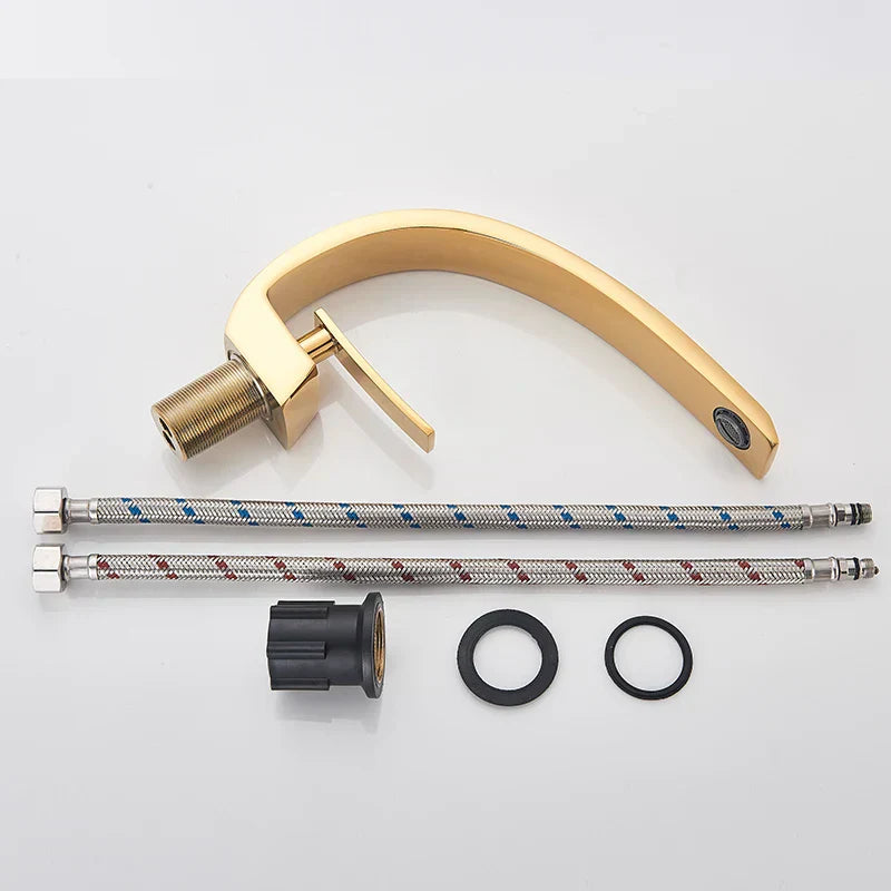 DecorBites™ Gold Basin Faucet: Deck Mount Black Chrome Mixer for Bathroom Washbasin
