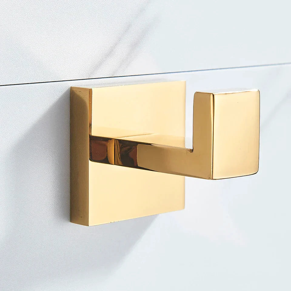DecorBites™ Gold Bathroom Hardware Set: Robe Hook, Towel Rail, Shelf, Tissue Holder