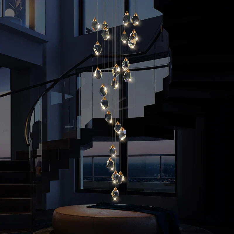 DecorBites™ Crystal Diamond Chandelier for Duplex Building Stairwell Loft Pendant Lighting