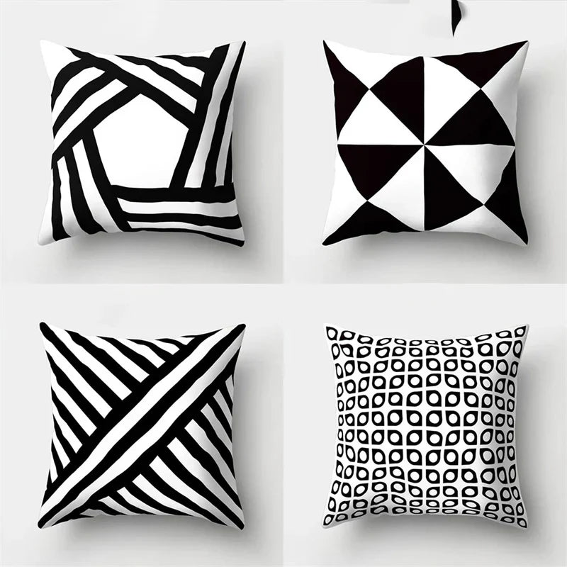 DecorBites™ Geometric Star Print Pillow Cover for Home Decor - Black & White Square Texture