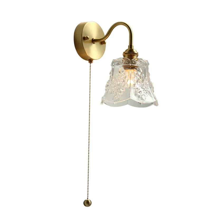 DecorBites™ Glass LED Bathroom Mirror Light Pull Chain Copper Wall Sconce