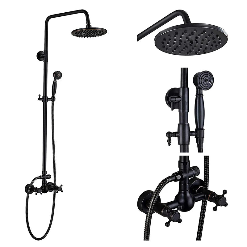 DecorBites™ Black Bronze Shower Faucet Set with 8" Rain Shower Head and Hand Shower