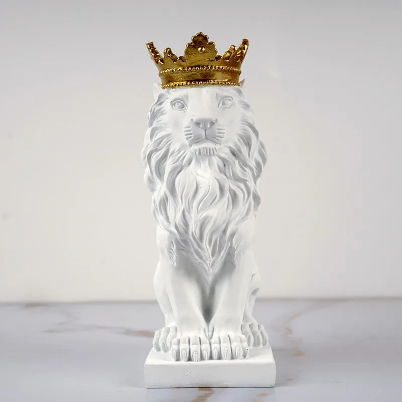 DecorBites™ Golden Crown Lion King Statue 17cm Height Nordic Handicraft Home Office Decor