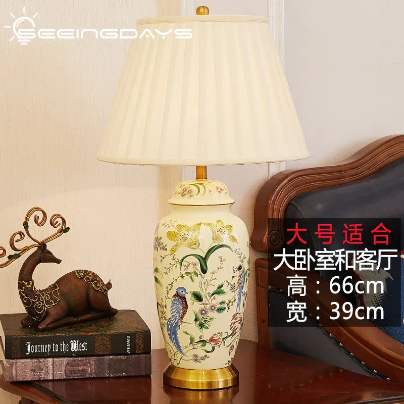 DecorBites™ Country Flower Bird Ceramic Table Lamp Modern Simple Retro Bedroom Bedside