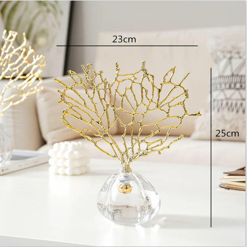 DecorBites™ Crystal Metal Golden Coral Handicraft Home Decor for Modern Living Space