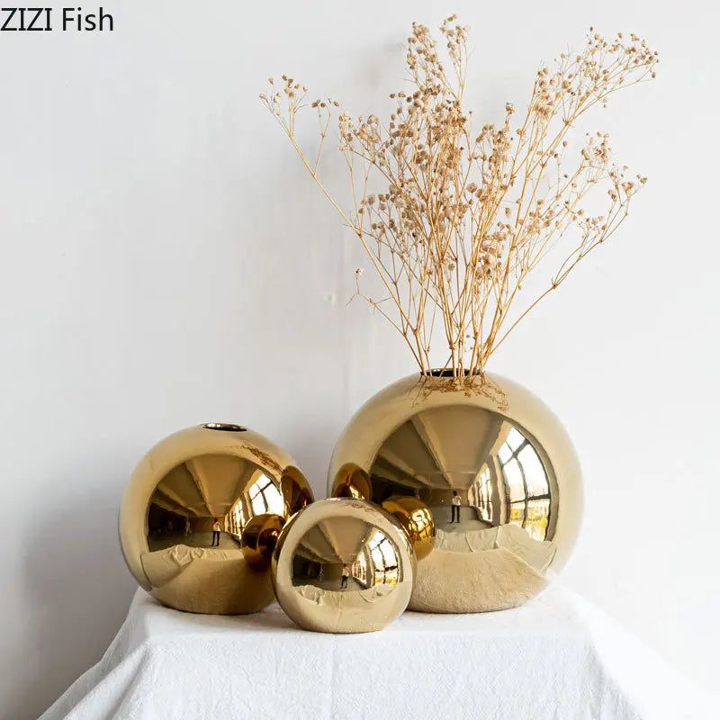 DecorBites™ Golden Ball Ceramic Vase Home Decor Crafts Flower Pot Art Hydroponic Ornament Gift