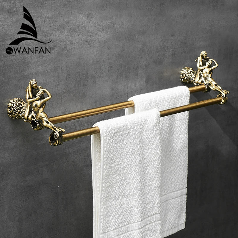 DecorBites™ Double Towel Bars: Gold/Silver Bathroom Towel Rack Holder, Wall Mounted Brass