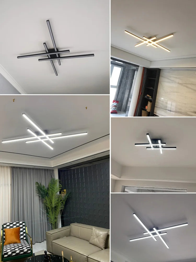 DecorBites™ Black Chandelier LED Ceiling Lamp: Nordic Minimalist Square Living Room & Bedroom Lights