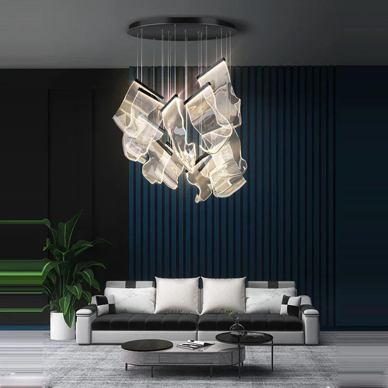 DecorBites™ Golden Love Paper Chandelier: Postmodern LED Designer Lighting for Foyer