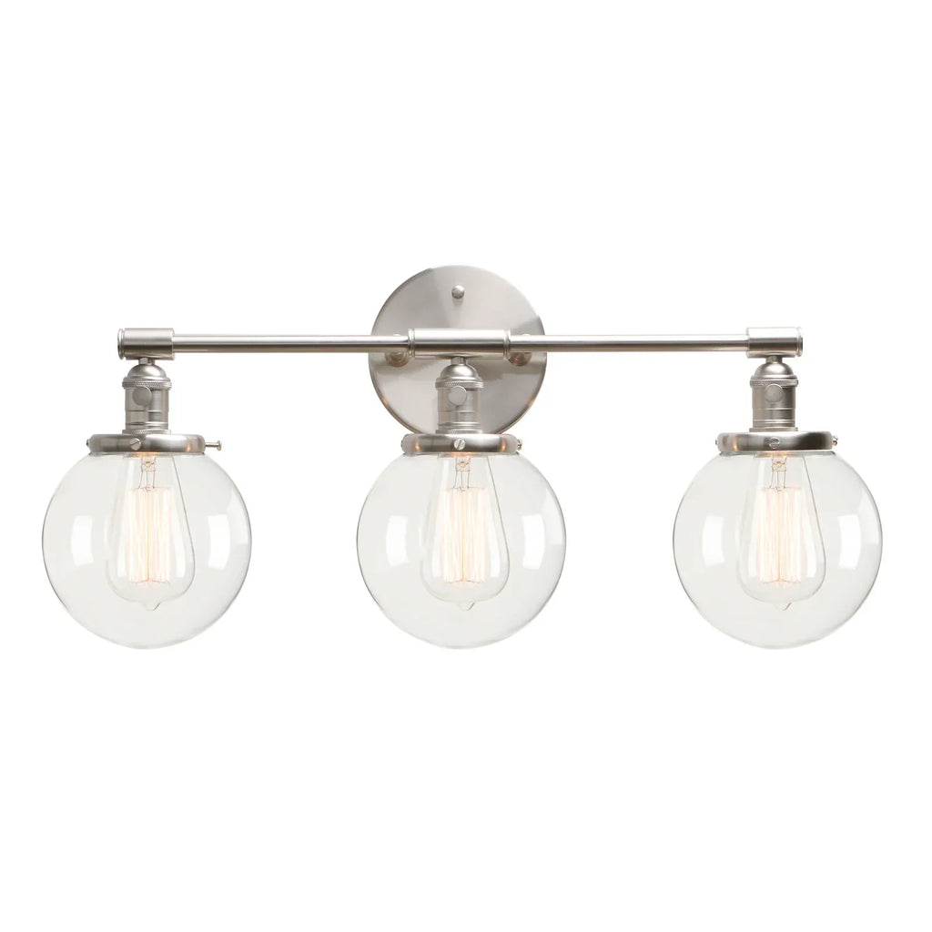 DecorBites™ Black 3-Light Wall Sconce Bathroom Vanity Fixture with Round Glass Canopy
