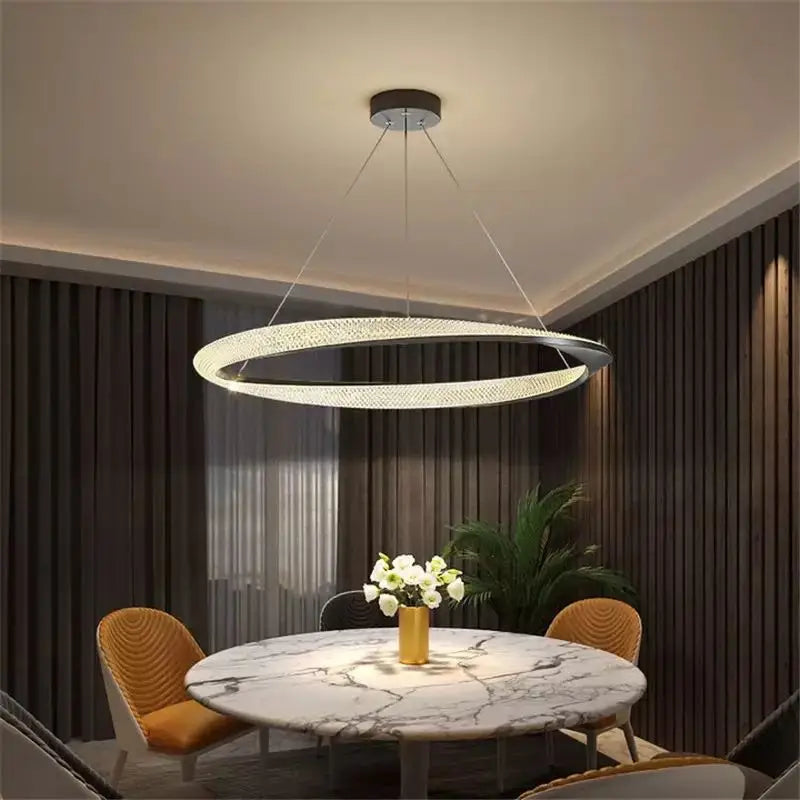 DecorBites™ Black Circle Chrome Chandelier for Indoor Living Room Bedroom Kitchen Loft Office Hall