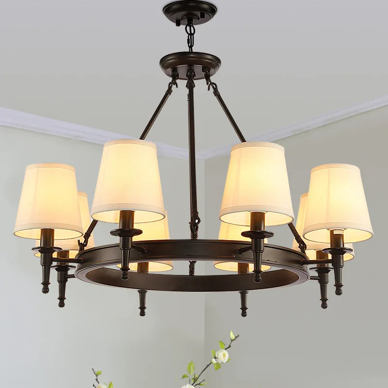 DecorBites™ Country Fabric Chandelier: Wrought Iron Bedroom Kitchen Living Room Ceiling Light