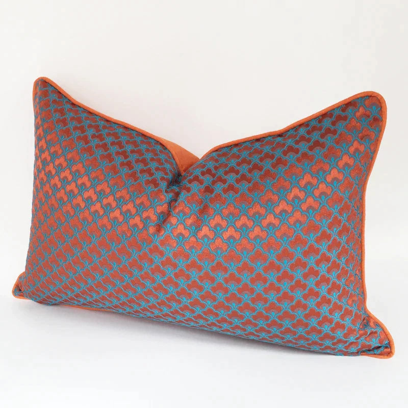 DecorBites™ Geometric Blue & Red Jacquard Waist Pillow Case for Modern Luxury Décor