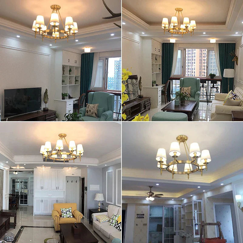 DecorBites™ Country Fabric Chandelier: Wrought Iron Bedroom Kitchen Living Room Ceiling Light