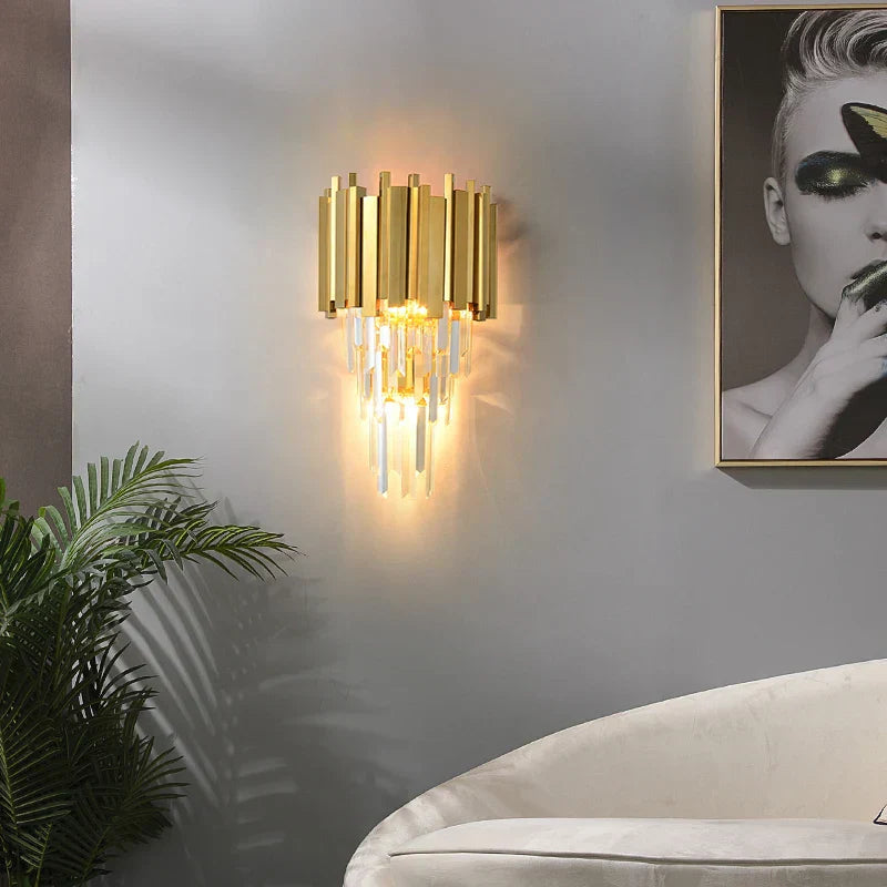 DecorBites™ Crystal Golden LED Wall Sconce Stainless Steel Postmodern Art Deco Wall Light