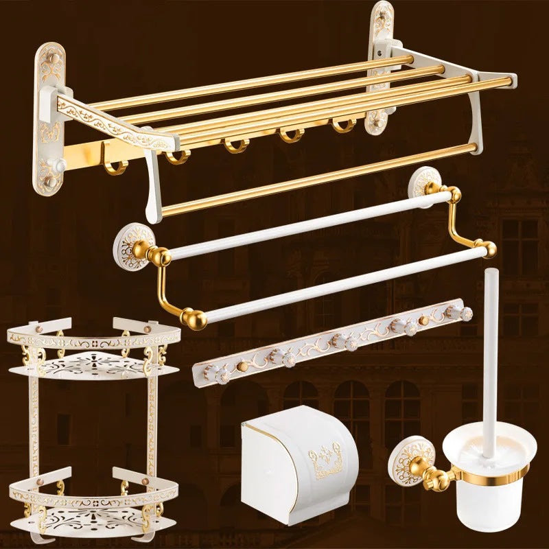 DecorBites™ Bath Hardware Set: Shelf, Towel Rack, Holder, Brush Holder, Towel Hanger, Hooks