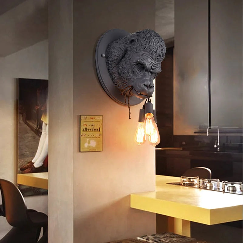 DecorBites™ Gorilla Resin Wall Lamp: Modern Retro LED Sconce for Bedroom Decor
