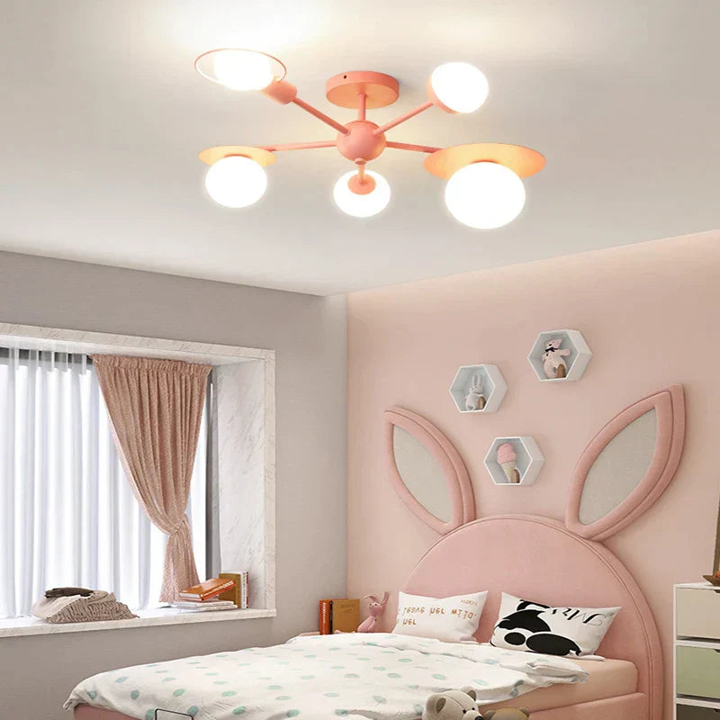 DecorBites™ Kids Nordic Glass Chandelier LED Ceiling Light - Blue Pink Cartoon Theme